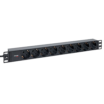 Блок розеток PDU TERACOM PRO 19" 1U 10А/250В 9 розеток Schuko шнур питания длиной 2 метра сечение 3x1,5 мм2 вилка C14 корпус алюминий черный EKF