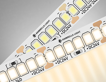 Светодиодная лента GS3501 2835 240Led /22W m/ 24V IP20 3000K/ 5000*10*1.2mm/ кратность резки 25mm (2 конт.) Ambrella Light