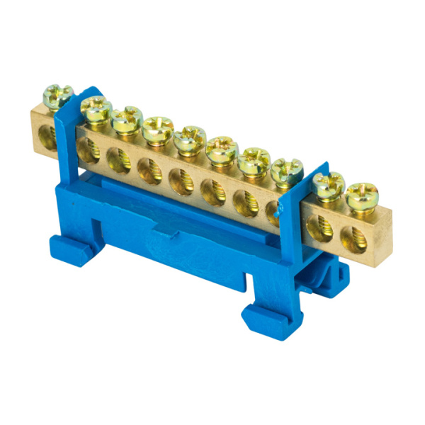 Шина "0" N (6х9мм) 10 отверстий латунь синий изолятор тип "Стойка" на DIN-рейку PROxima EKF