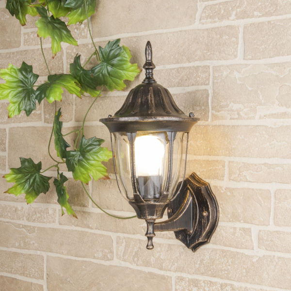 Уличный настенный светильник 1*E27 черное золото IP44 (a033706) Elektrostandard