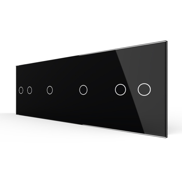 Панель для четырех сенсорных выключателей, 6 клавиш (2+1+1+2), цвет черный, стекло Livolo