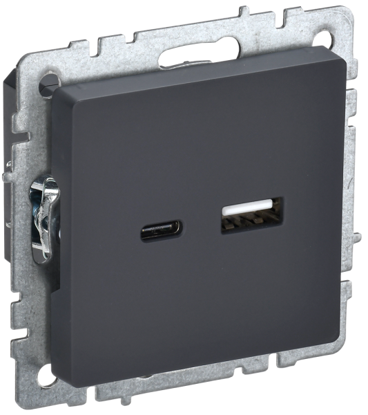 BRITE Механизм розетки СУ USB A+C 18 Вт графит IP20 IEK