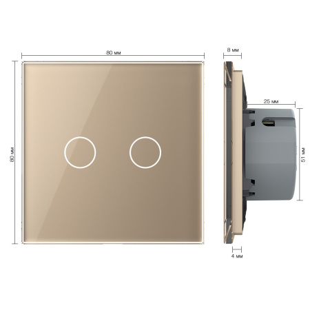 Сенсорный выключатель 2 клавиши 1 пост Золотой Livolo