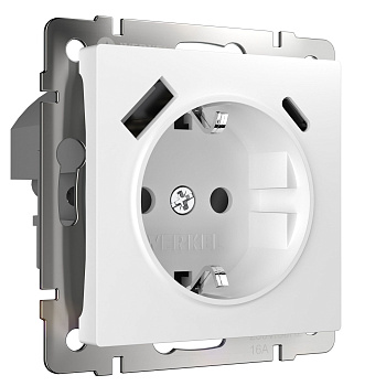 Розетка с быстрой зарядкой USB Type A+С белая Werkel