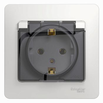 GLOSSA  Розетка СУ 1 мест. с зазем. со шторками с крышкой, в сборе 16А белый IP20 Schneider Electric
