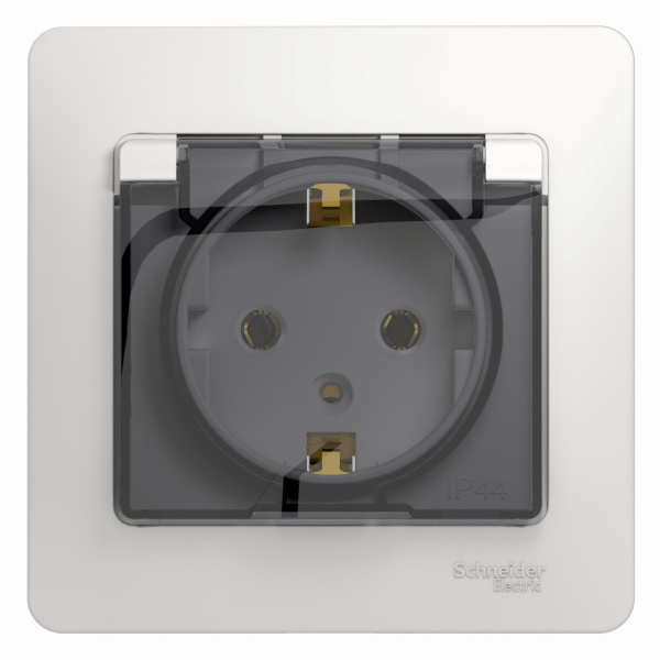 GLOSSA  Розетка СУ 1 мест. с зазем. со шторками с крышкой, в сборе 16А белый IP20 Schneider Electric