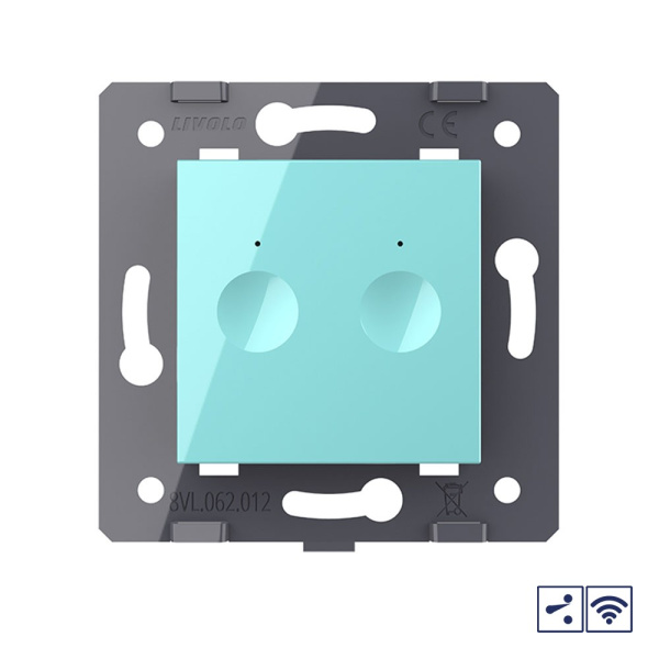 Двухклавишный проходной сенсорный выключатель Module с радиоупр., цвет зеленый (механизм) Livolo