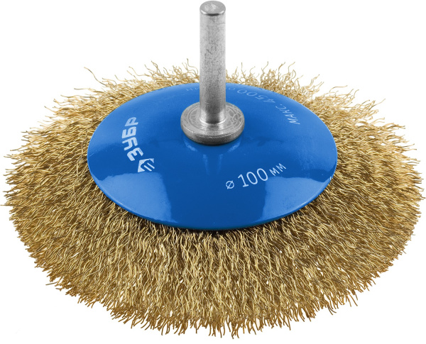 Профессионал. Щетка коническая для дрели, витая латунированная стальная проволока 0,3мм, 100мм ЗУБР