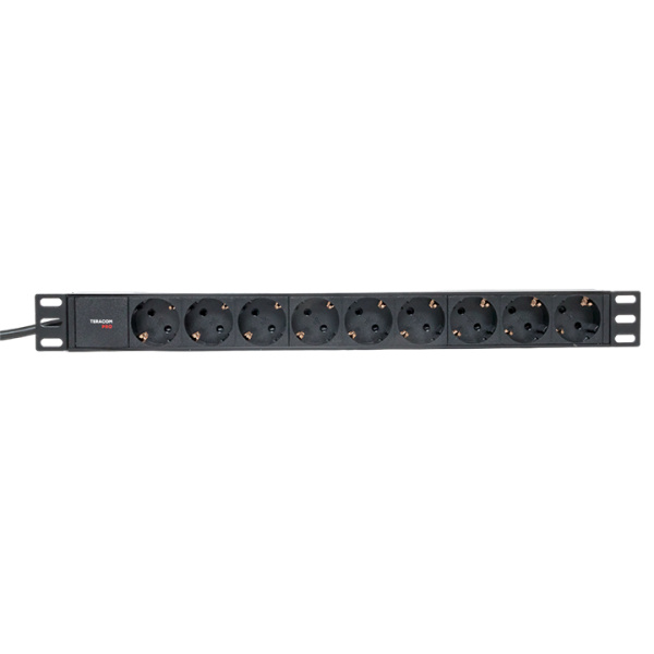 Блок розеток PDU TERACOM PRO 19" 1U 16А/250В 9 розеток Schuko шнур питания длиной 2 метра сечение 3x1,5 мм2 вилка Schuko корпус пластик черный EKF