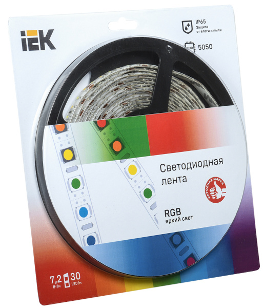 Лента светодиодная 5м блистер LSR-5050RGB30-7,2-IP65-12V IEK