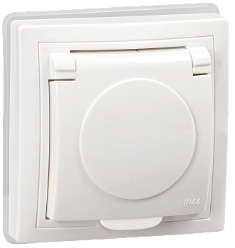 KVARTA Розетка одноместная РСбш10-3-КБ-44 с з/з с защитными шторками и крышкой 16А IP44 белый IEK