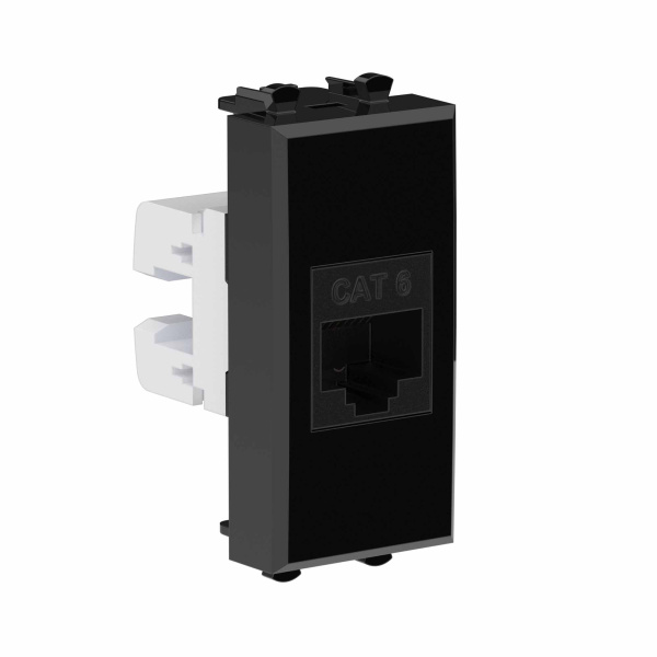 Компьютерная розетка RJ-45 без шторки модульная, кат.6, "Avanti", "Черный квадрат", 1 модуль DKC Компьютерная розетка RJ-45 без шторки модульная, кат.6, "Avanti", "Черный квадрат", 1 модуль DKC