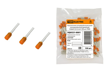 Наконечник штыревой втулочный изолированный (двойной) НШвИ (2) 0,5×8 оранжевый (100 шт) TDM