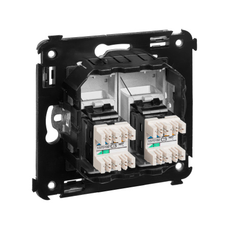 Телефонная розетка RJ-12 в стену двойная, "Avanti", "Закаленная сталь" DKC