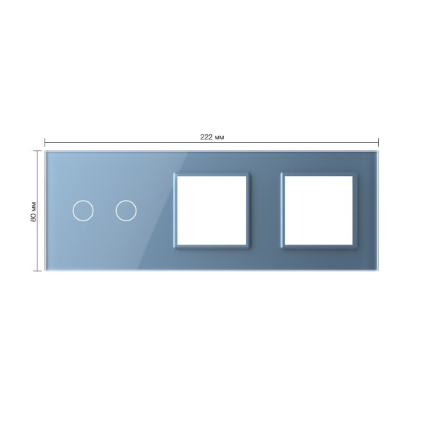 Панель для сенсорного выключателя и двух розеток, 2 клавиши, цвет синий, стекло Livolo