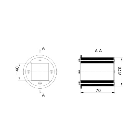 Проходка круглая, нержавеющая, D70х70 мм с проёмом 40х40 мм DKC