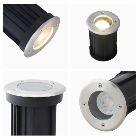 11-133 Светильник уличный, грунтовый 1хMAX 35Вт, 1хGU10, ~230В/50Гц, IP67, ø104х138мм, хром, алюминий, лампа в комплект не входит APEYRON