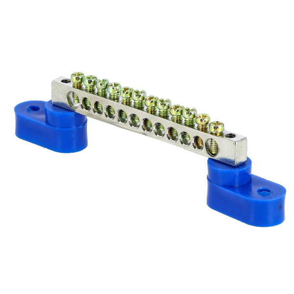 Шина "0" N (6x9мм) 12 отв, цинк 2 синих угловых изолятора PROxima EKF