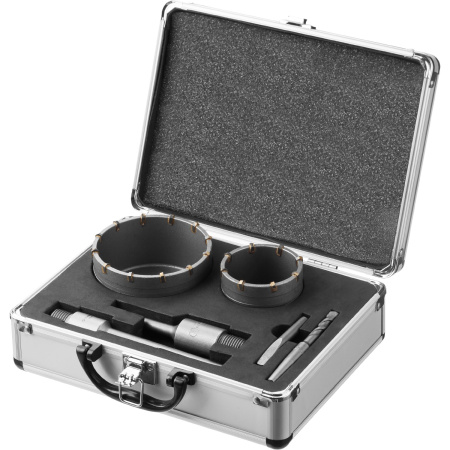 Набор коронок по бетону с оснасткой, d = 68, 100 мм, кейс, Профессионал ЗУБР