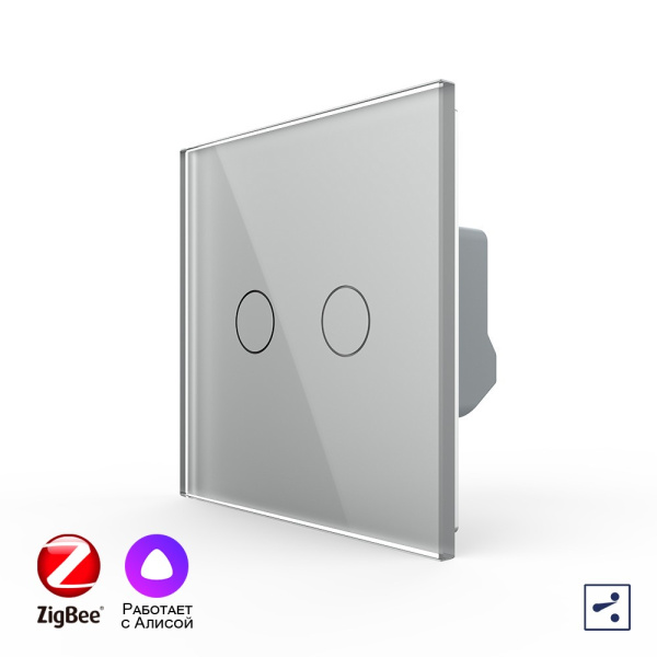 Двухклавишный проходной умный сенсорный выключатель Livolo ZigBee, 1 пост, Серый VL-C702SZ-2IG
