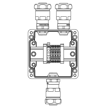 Взрывозащ. клемм. коробка из полиэстера TBE-P-03-(4xCBC.4-1xTEO.4)-2x6018ANP22CKM3SB(A)(C)1Ex e IIC Т5 Gb / Ex tb IIIC T95°C Db IP66 DKC