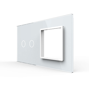 Панель двойная: 2 выключателя + 1 розетка Белая Livolo