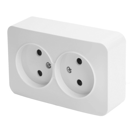 Розетка 2-местная б/з открытой установки, STEKKER, 250В, 10А, IP20, серия София, белый, MST10-12-01