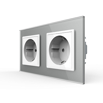Розетка Livolo 2 поста Белая с серой рамкой VL-C7C2EU-11/15