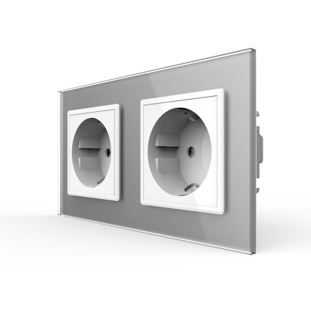 Розетка Livolo 2 поста Белая с серой рамкой VL-C7C2EU-11/15
