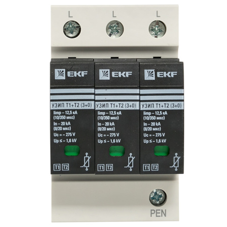 Устройство защиты от импульсных перенапряжений Т1+Т2, Iimp-12,5kA, In-20kA, Uc-275В, 3+0 PROxima EKF