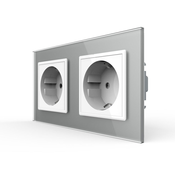 Розетка Livolo 2 поста Белая с серой рамкой VL-C7C2EU-11/15