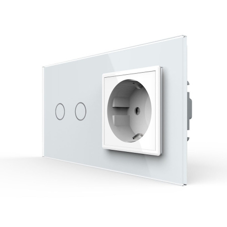 Сенсорный выключатель комбинированный на 2 линии 1 розетка 2 модуля Белый Livolo