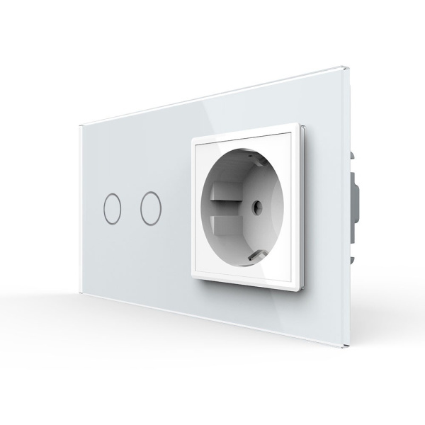 Сенсорный выключатель комбинированный на 2 линии 1 розетка 2 модуля Белый Livolo