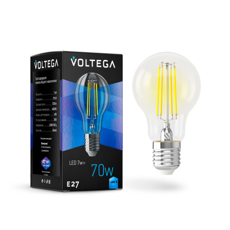 Лампа св/д E27 7Вт 4000K Прозрачный General purpose bulb E27 7W 7141 Voltega