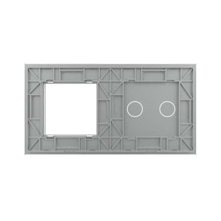 Панель двойная: 2 выключателя + 1 розетка Серая Livolo