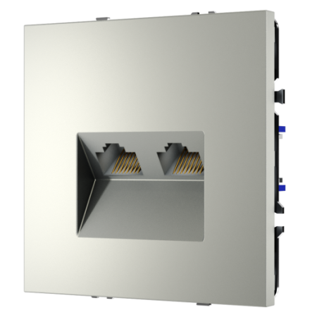 Розетка компьютерная встраиваемая Voltum S70 двойная RJ45+RJ45 КАТ.6, (сталь)