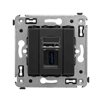 USB 3.0 розетка одинарная в стену, тип А-А, "Avanti", "Черный матовый" DKC