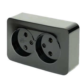 Розетка 2-местная б/з открытой установки, STEKKER, 250В, 10А, IP20, серия София, черный, MST10-12-02 Розетка 2-местная б/з открытой установки, STEKKER, 250В, 10А, IP20, серия София, черный, MST10-12-02