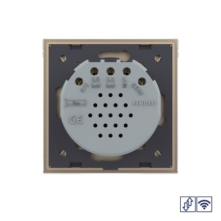 Сенсорный радиоуправляемый выключатель для жалюзи Quadro 2 клавиши 1 модуль Золотой Livolo