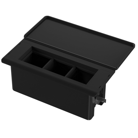 Donel Настольный встраиваемый розеточный блок с откидной крышкой 6 мод. (3 мод. 45х45), черный