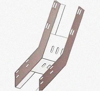 Лоток перфорированный КП 200х65-45 УХЛ1 для поворота трассы вверх на 45, оцинкованный лист S1,5