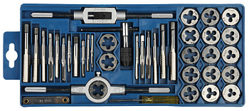 40 предметов, набор метчиков и плашек в пластиковом боксе, сталь 9ХС ЗУБР