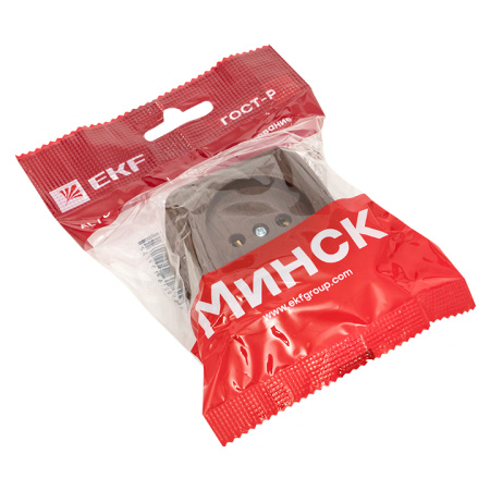 Минск Розетка 1-местная ОП 10А без заземления тёмное дерево EKF