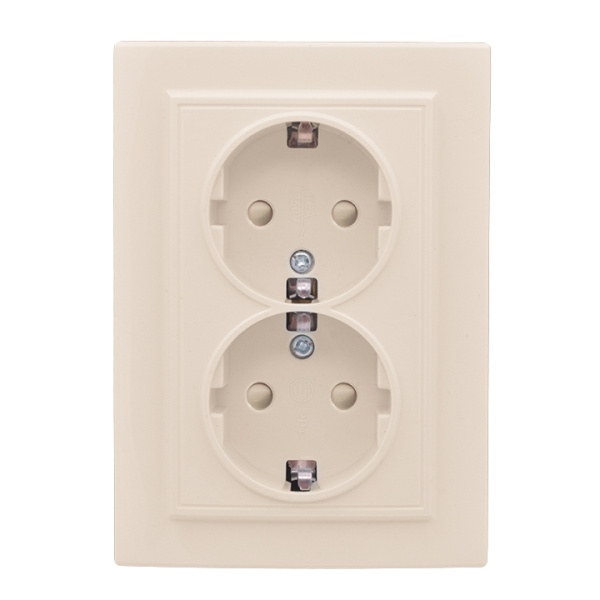 Минск Розетка 2-мест, СП с/з 16А бежевый с защ, штор, EKF