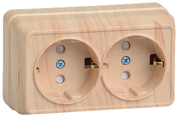 Розетка 2-местная ОУ РСш22-3-ОС с з/з с защитной шторкой 16А ОКТАВА сосна IEK