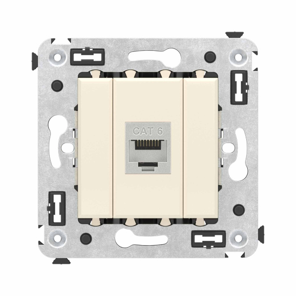 Компьютерная розетка RJ-45 без шторки в стену, кат.6 одинарная экранированная, "Avanti", "Ванильная дымка" DKC