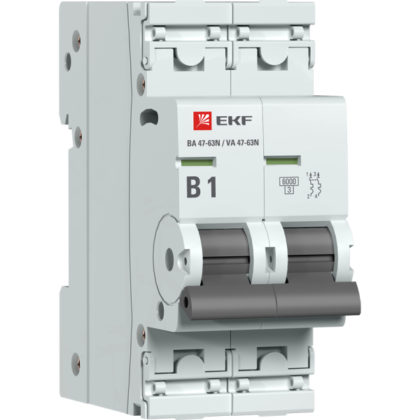 Выключатель автоматический ВА МОД 2П 1А B 6кА ВА 47-63N PROxima EKF