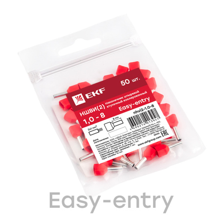 Наконечник штыревой втулочный изолированный НШвИ(2) 1,0-8 (50шт) PROxima EKF