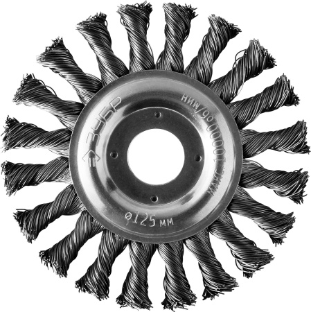 Профессионал. Щетка дисковая для УШМ, плетеные пучки стальной проволоки 0,5мм, 125х22мм ЗУБР