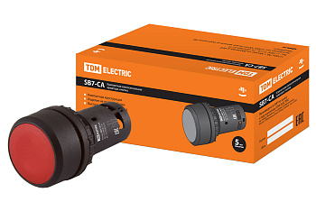 Кнопка с фиксацией SB7-CAL45 d22мм 1з+1р красная TDM
